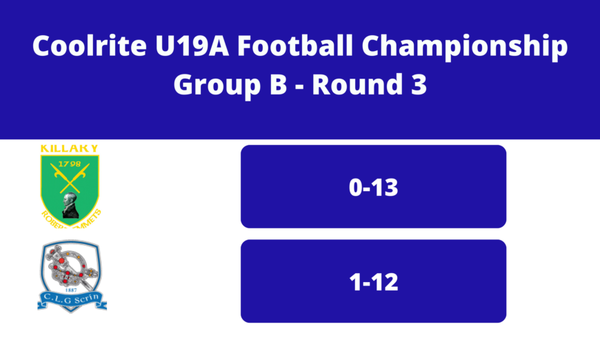 Coolrite U19A Football Championship Group B – Round 3. Killary Emmets 0-13, Skryne 1-12